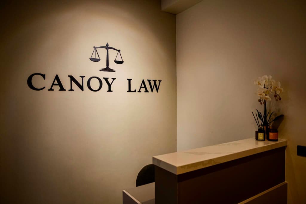 Canoy Law office reception and signage